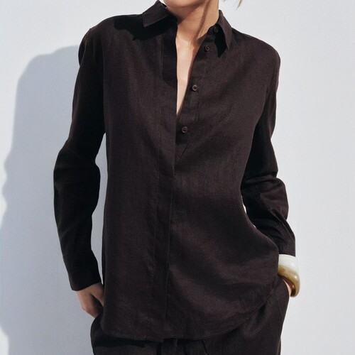 极简主义宽松休闲纯亚麻宽腿裤