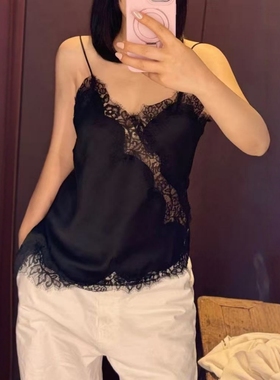 ZA外贸女装新品法式浪漫风情蕾丝花边装饰吊带上衣 5919205 800