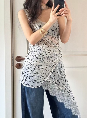 ZA外贸出口女装新款不对称下摆薄纱半透明波点内衣式上衣9364571