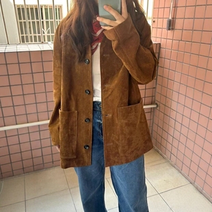 700 2969061 ZA外贸出口秋季 美拉德穿搭休闲气质感反绒皮夹克外套