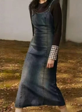 ZA外贸出口女装软质面料微做旧水洗效果牛仔迷笛连衣裙 8727480