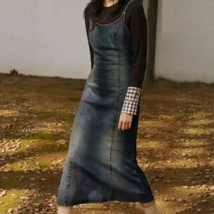 ZA外贸出口女装 8727480 软质面料微做旧水洗效果牛仔迷笛连衣裙