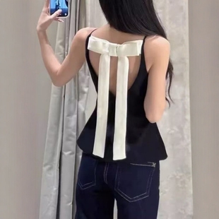 纯欲风黑白撞色背部蝴蝶结上衣4661133 法式 ZA外贸出口女装 新品