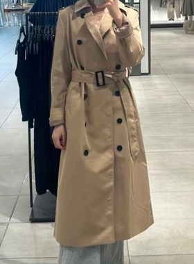 ZA外贸出口女装通勤高级感配腰带塑形防水面料双襟风衣 0518243