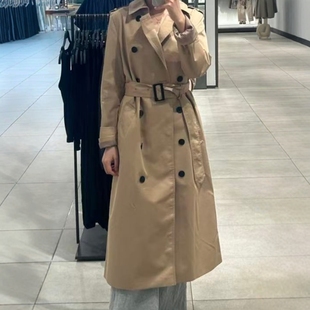 ZA外贸出口女装 0518243 通勤高级感配腰带塑形防水面料双襟风衣