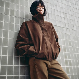 防风领反绒皮夹克外套4341878 复古甜酷风 ZA外贸出口女装 美式