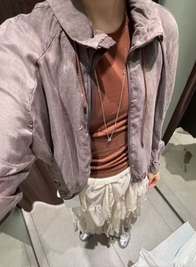 ZA外贸出口女装新款水洗灰软质垂性飞行员夹克外套2183245