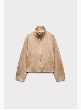 ZA外贸出口秋冬新品通勤麂皮绒防风领长袖休闲夹克外套女8794993