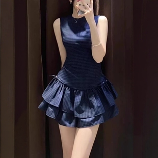 饰短连衣裙 学院芭蕾风小格纹叠层装 3067269 新款 ZA外贸出口女装