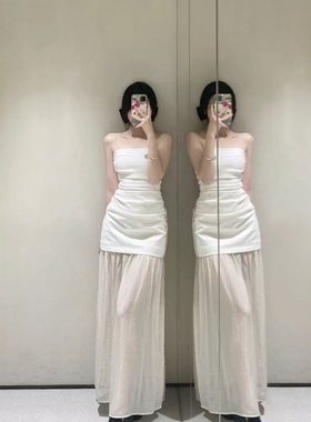 ZA外贸出口新品法式纯欲一字肩温婉风拼接抹胸迷笛连衣裙3152373