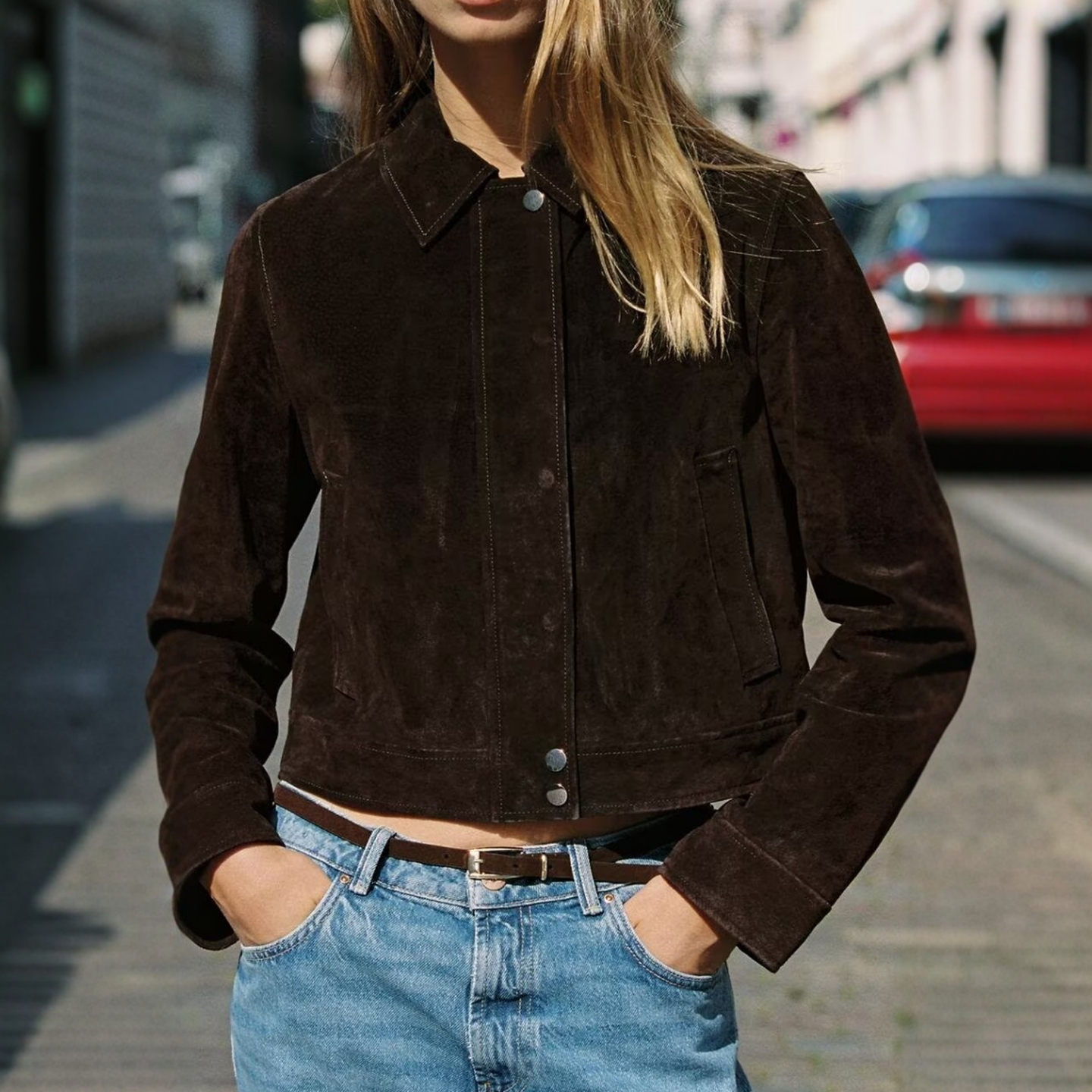 磨毛简约风小翻领短款夹克外套