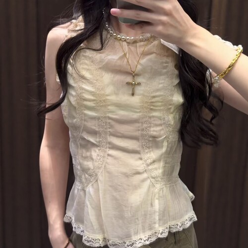 法式束带休闲性感小蕾丝包扣衬衫