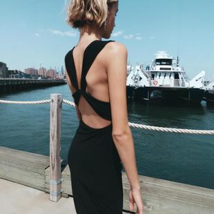 迷笛连衣裙1165688 背部结饰垂褶领无袖 ZA外贸出口秋冬女装 法式