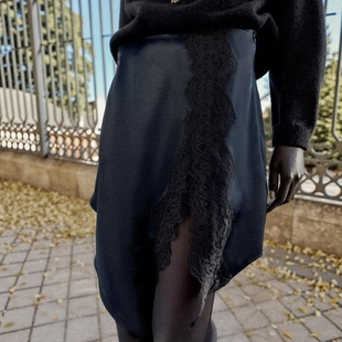 401 古典风拼接蕾丝丝缎质感迷你裙5029232 ZA外贸出口女装 新品