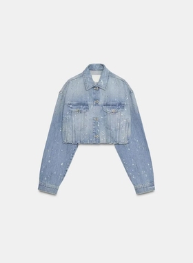 ZA外贸出口8727216水钻装饰泼溅效果短款牛仔夹克外套女4730/272