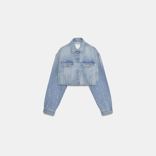 272 牛仔夹克外套女4730 ZA外贸出口8727216水钻装 饰泼溅效果短款
