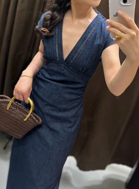 ZA外贸出口女装小飞袖收腰修身蕾丝拼接迷笛开叉连衣裙2949022