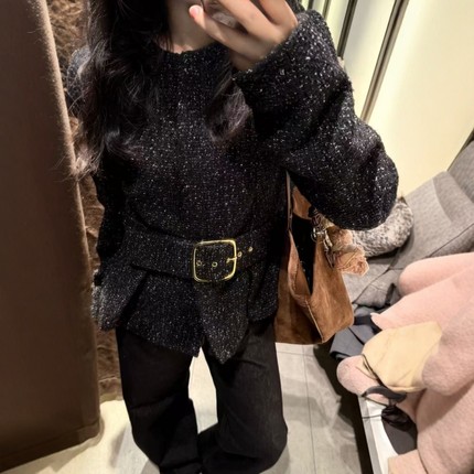 ZA外贸出口女装8372330配腰带通勤小香风收腰纹理西装外套8372430