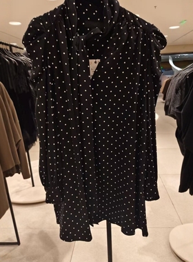 ZA外贸出口女装新品法式波点印花围巾飘带装饰短款连衣裙9261122