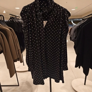 饰短款 ZA外贸出口女装 波点印花围巾飘带装 法式 连衣裙9261122 新品