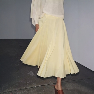 ZA外贸出口女装 鹅黄色温柔风软质舒适宽摆迷笛半身裙4786249 新款