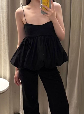 ZA外贸出口女装新款细吊带蓬蓬设计气球版型卡扣上衣5584228 800