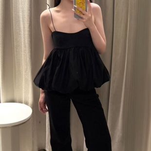 ZA外贸出口女装 细吊带蓬蓬设计气球版 型卡扣上衣5584228 800 新款