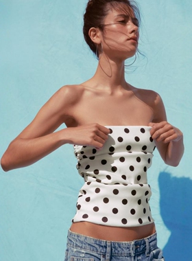 ZA外贸出口新款女装温柔纯欲风性感修身小波点抹胸上衣0085345