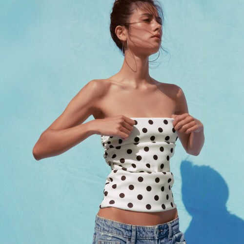 纯欲风性感修身小波点抹胸上衣