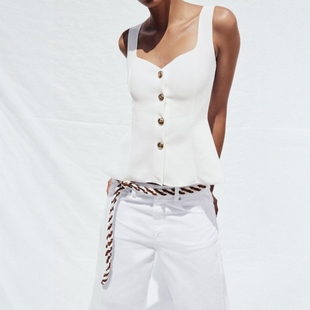 上衣5584229 下摆弹力背心式 ZA外贸出口女装 宽肩带排扣饰短裙式