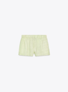 ZA外贸出口女装清凉一夏浅绿色休闲舒适条纹府绸短裤3152439