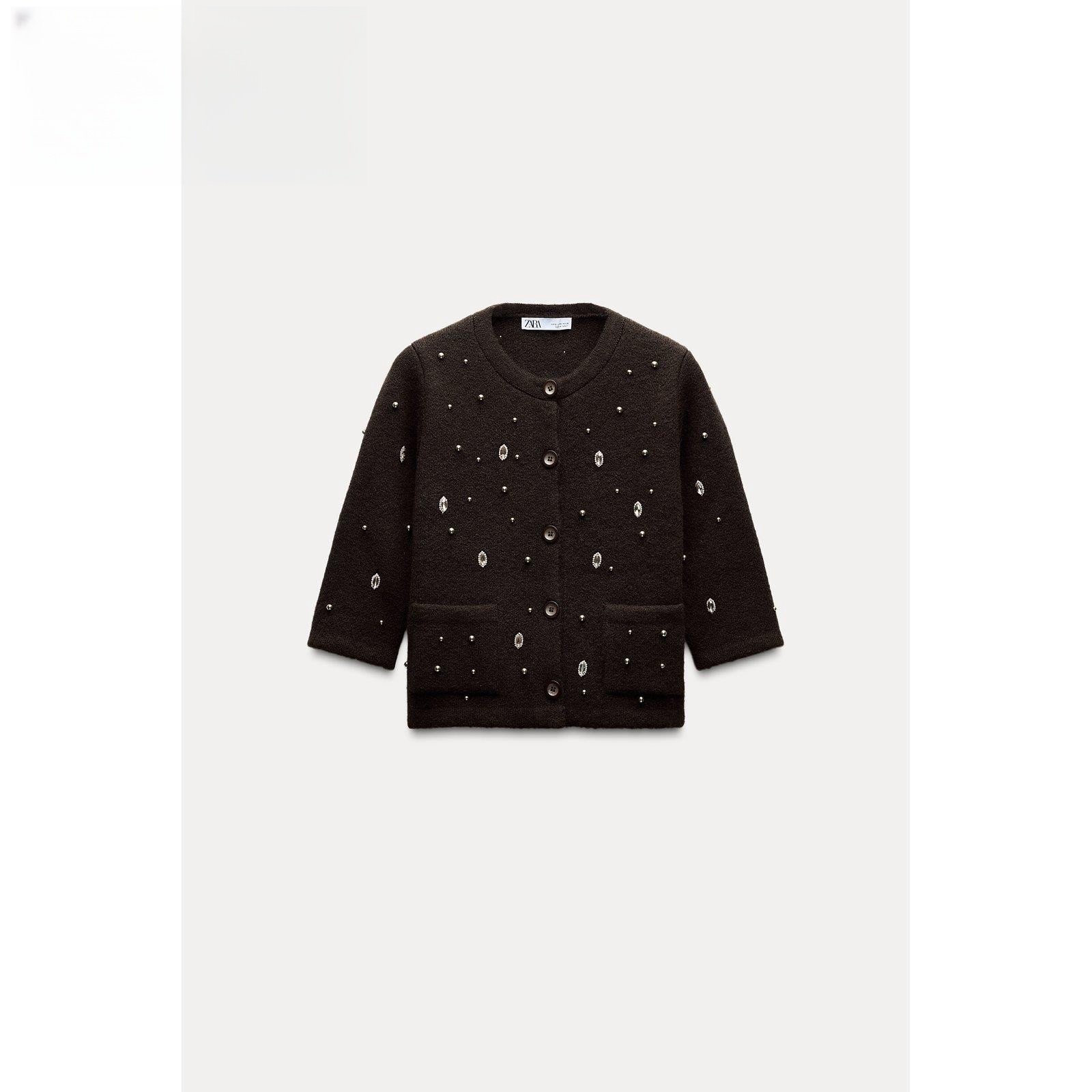 ZA外贸出口秋冬新品繁星烫钻 珠子莱茵石圆领针织开衫女6427113,女装/女士精品,短外套,淘宝优惠券,粉丝福利购,淘宝优惠卷