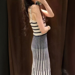 070 休闲舒适软质针织条纹迷笛连衣裙8779160 ZA外贸出口新品 女装