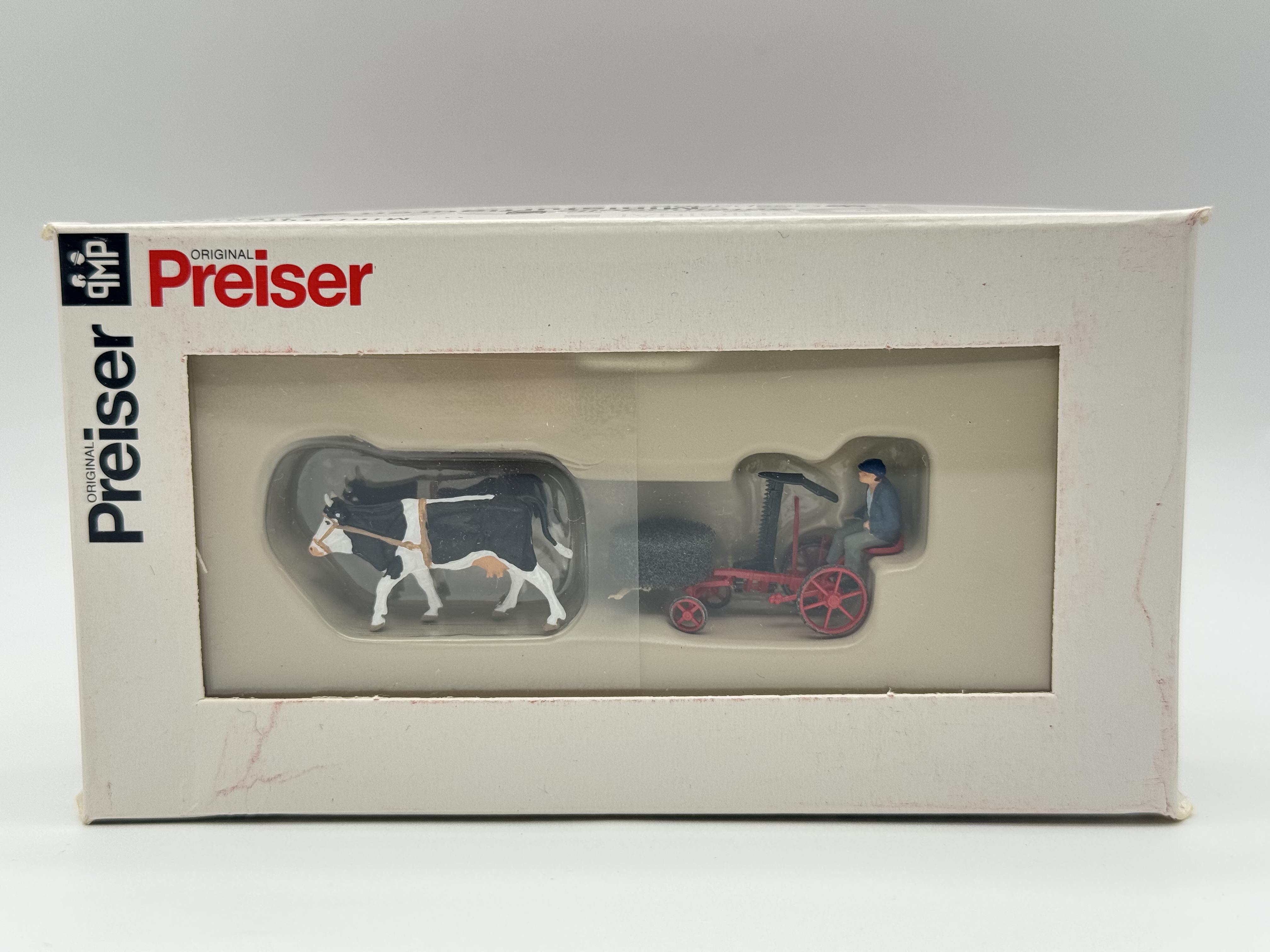 preiser小人微缩微距场景模型1:87HO微观小人道具30443 耕地牛车
