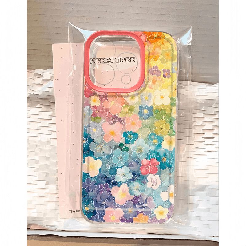 日系小清新花朵印花手机壳透明软壳iPhone保护套适用苹果17/16e/15promax/14plus/13mini/12/11pro/xr/xs文艺
