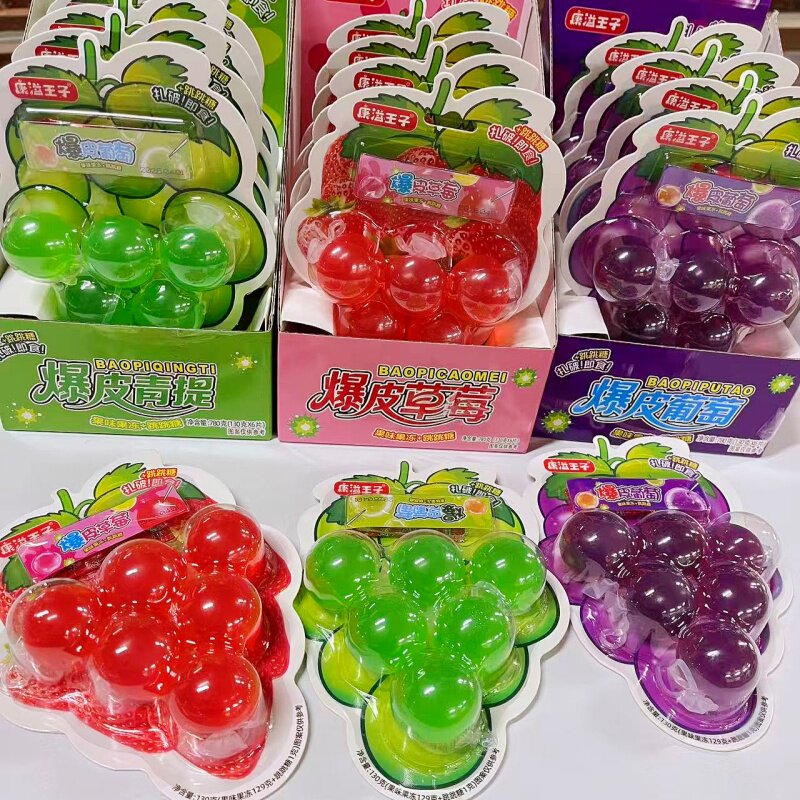 6颗装爆皮葡萄青提水果味扎破即食儿童解压网红零食玩具糖果批发