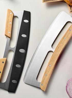 不锈钢披萨切刀大饼切面木柄弯刀披萨面饼牛轧糖专用厨房烘焙用具