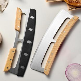 不锈钢披萨切刀大饼切面木柄弯刀披萨面饼牛轧糖专用厨房烘焙用具