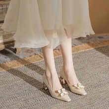 法式晚风温柔方头单鞋2025新款粗跟婚鞋女新娘鞋高级感婚纱高跟鞋