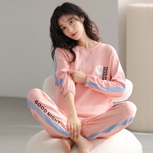 2025年纯棉睡衣女士春秋款长袖休闲宽松运动可外穿全棉家居服套装