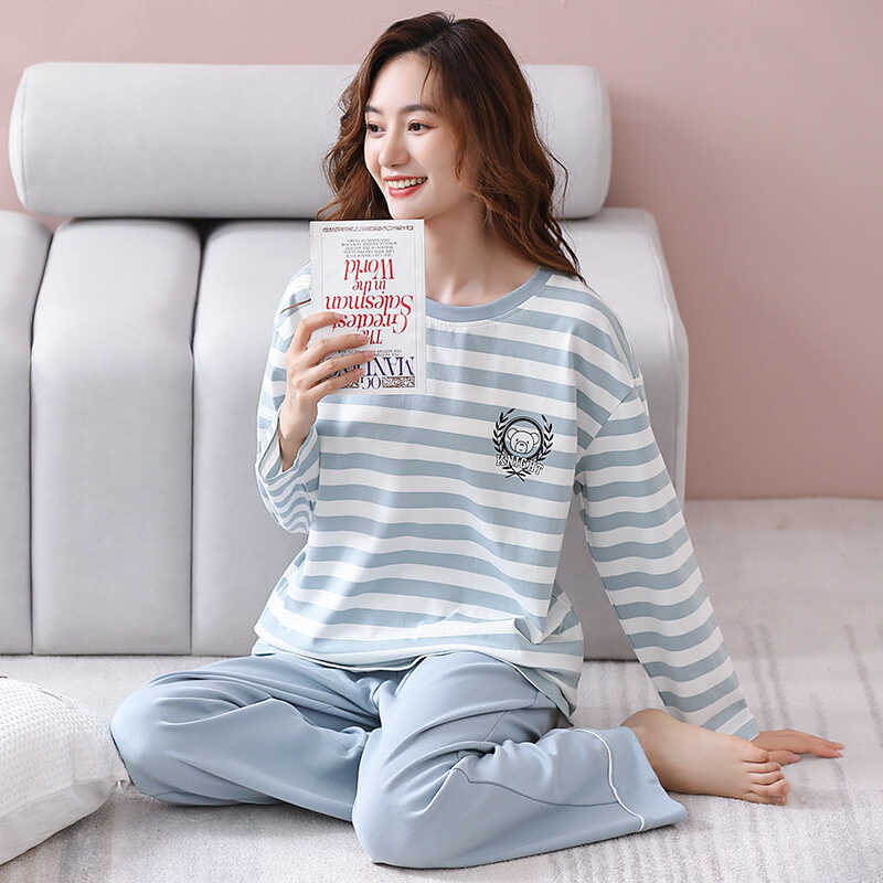 女款纯棉带胸垫可外穿睡衣套装