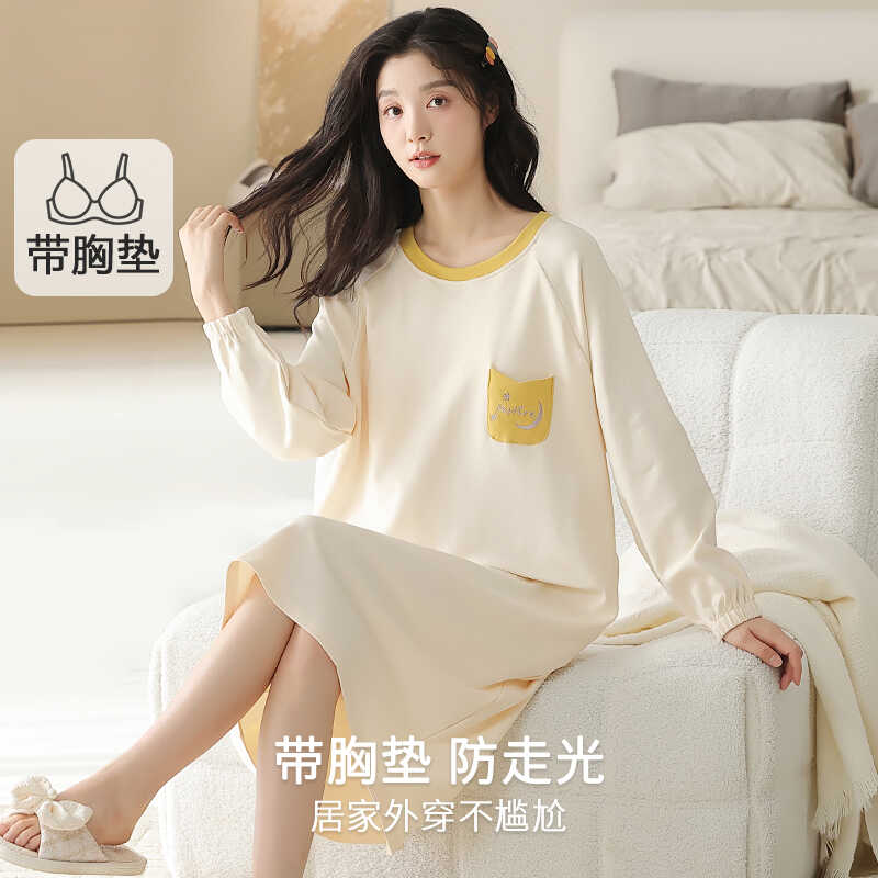 女款纯棉可外穿春秋睡裙