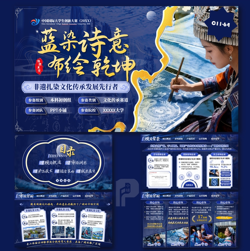 中国国际大学生创新大赛非遗技艺蓝染传承发展PPT模板