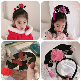 儿童格格发箍宝宝旗头发夹女童中国风宫女头饰头花汉服旗袍配饰卡