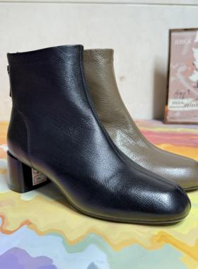 路贝佳短靴打蜡亮面纹理羊皮2024冬款新款时装靴L24945F-38