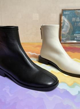 路贝佳时装后拉链粗跟简约女靴2024冬L24983F-35