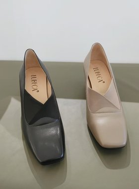 路贝佳女鞋方头粗跟橡筋高跟鞋L23680E-47