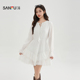 三福连衣裙2026夏季 蕾丝拼接双层裙摆绑带领口裙子女装 520153
