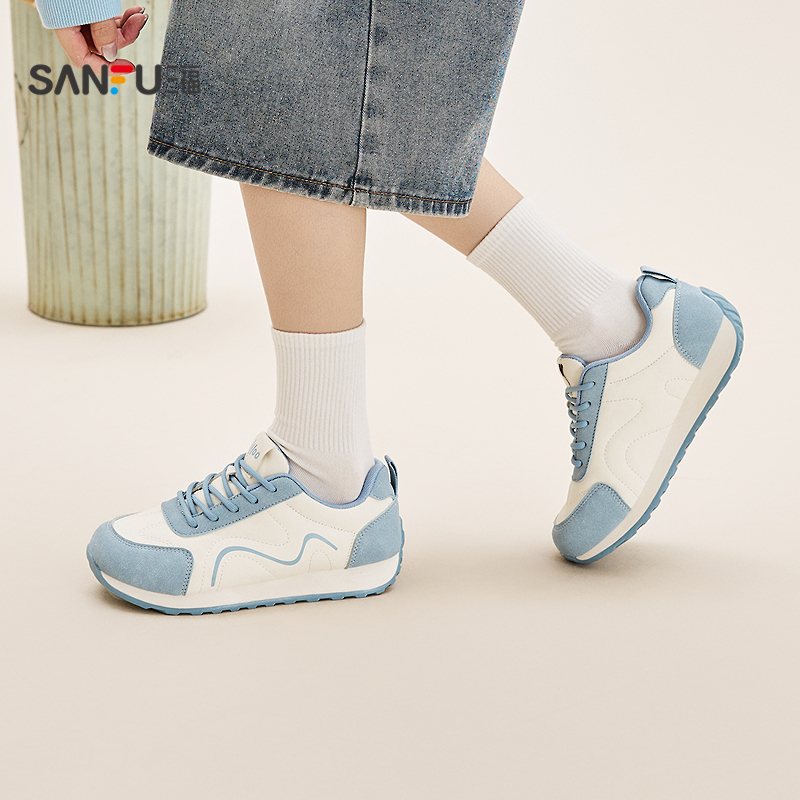 三福女板鞋春季童趣少女韩系校园风运动鞋撞色低帮女鞋850813