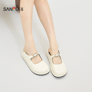 三福女单鞋春季韩系少女小银豆扣芒果鞋头时尚女鞋846781